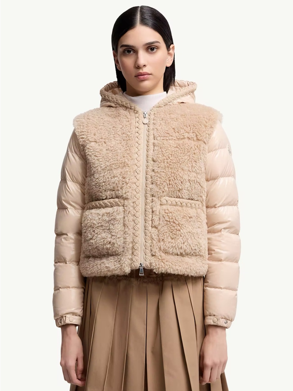 Moncler Women’s Beige Plantay Cropped Puffer Hooded Down Jacket